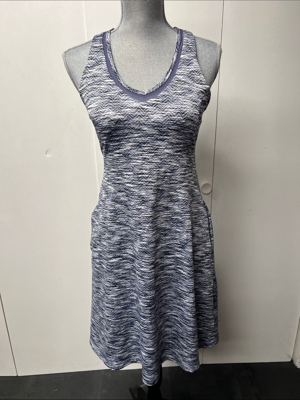 Sleeveless Heathered Blue-Gray Fit & Flare Dress